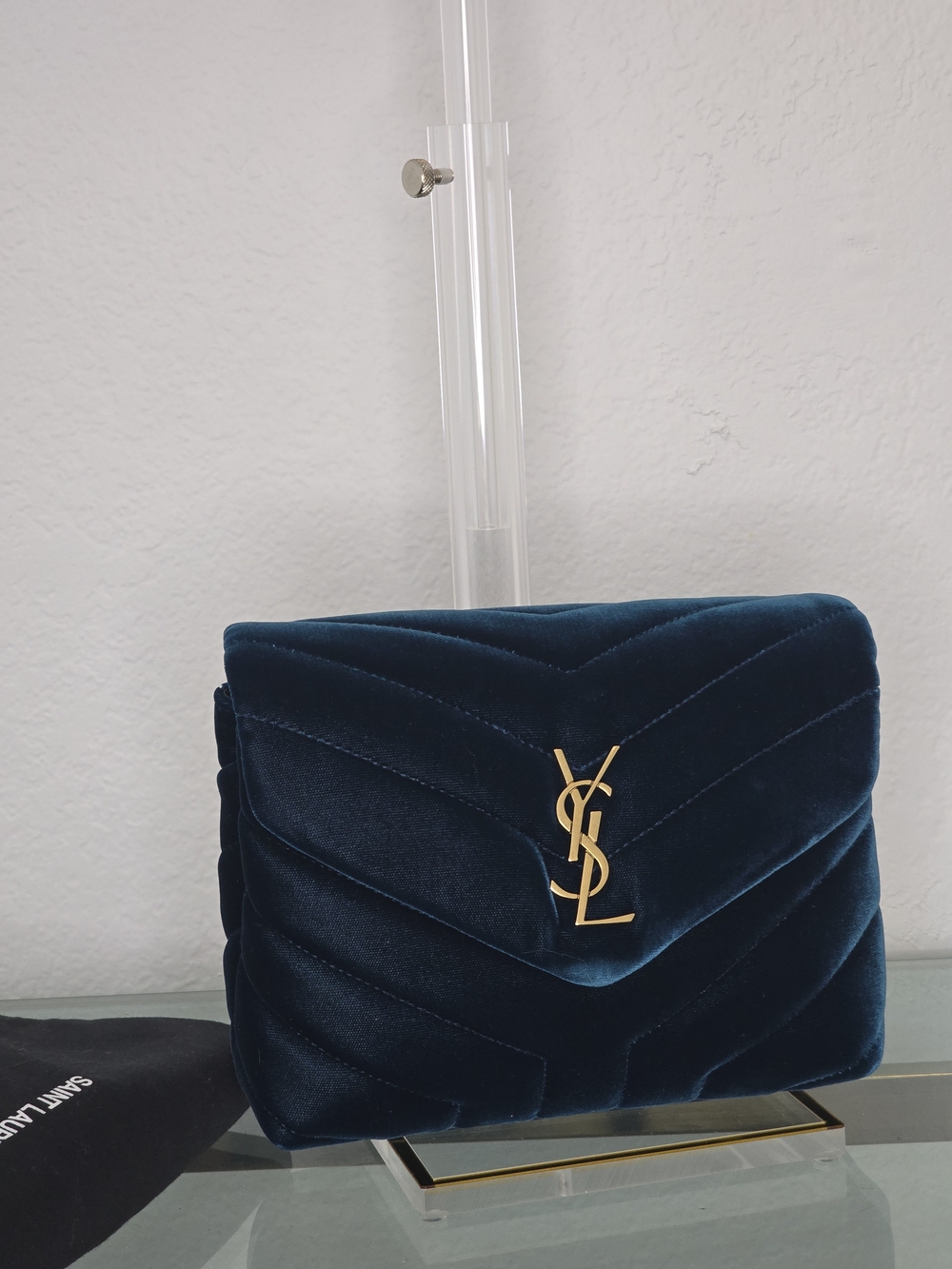Saint Laurent Teal Ottano Velvet Envelope Shoulder Bag
